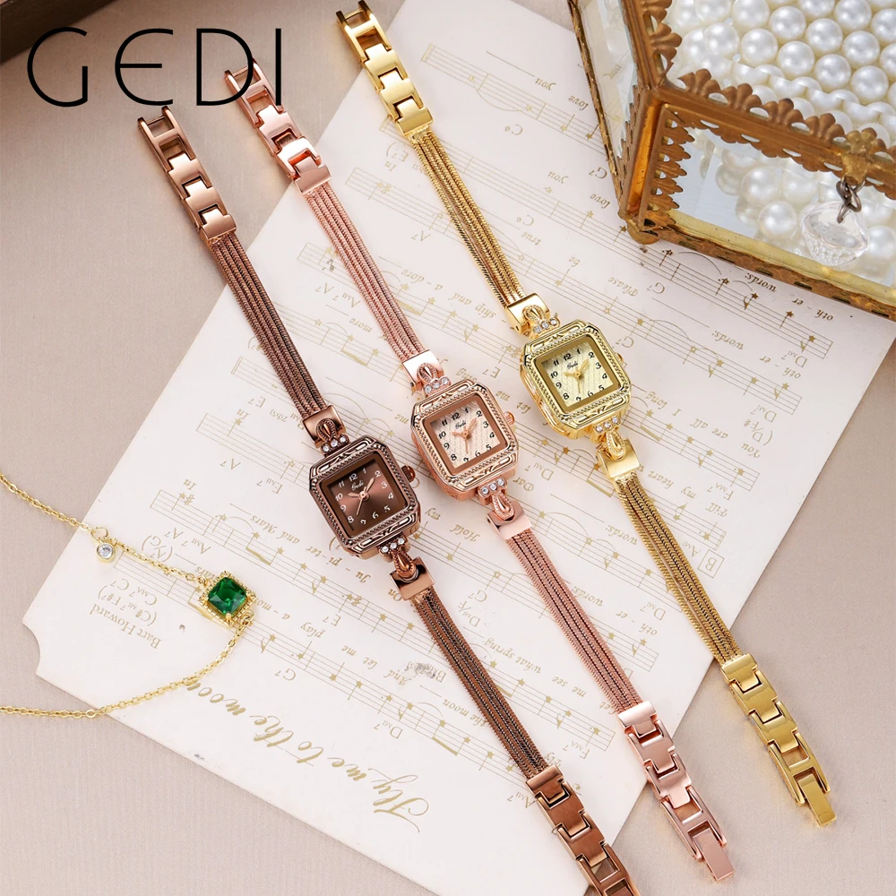 Модный Gedi лучший бренд роскошный ультратонкий золотой квадратный кварцевый