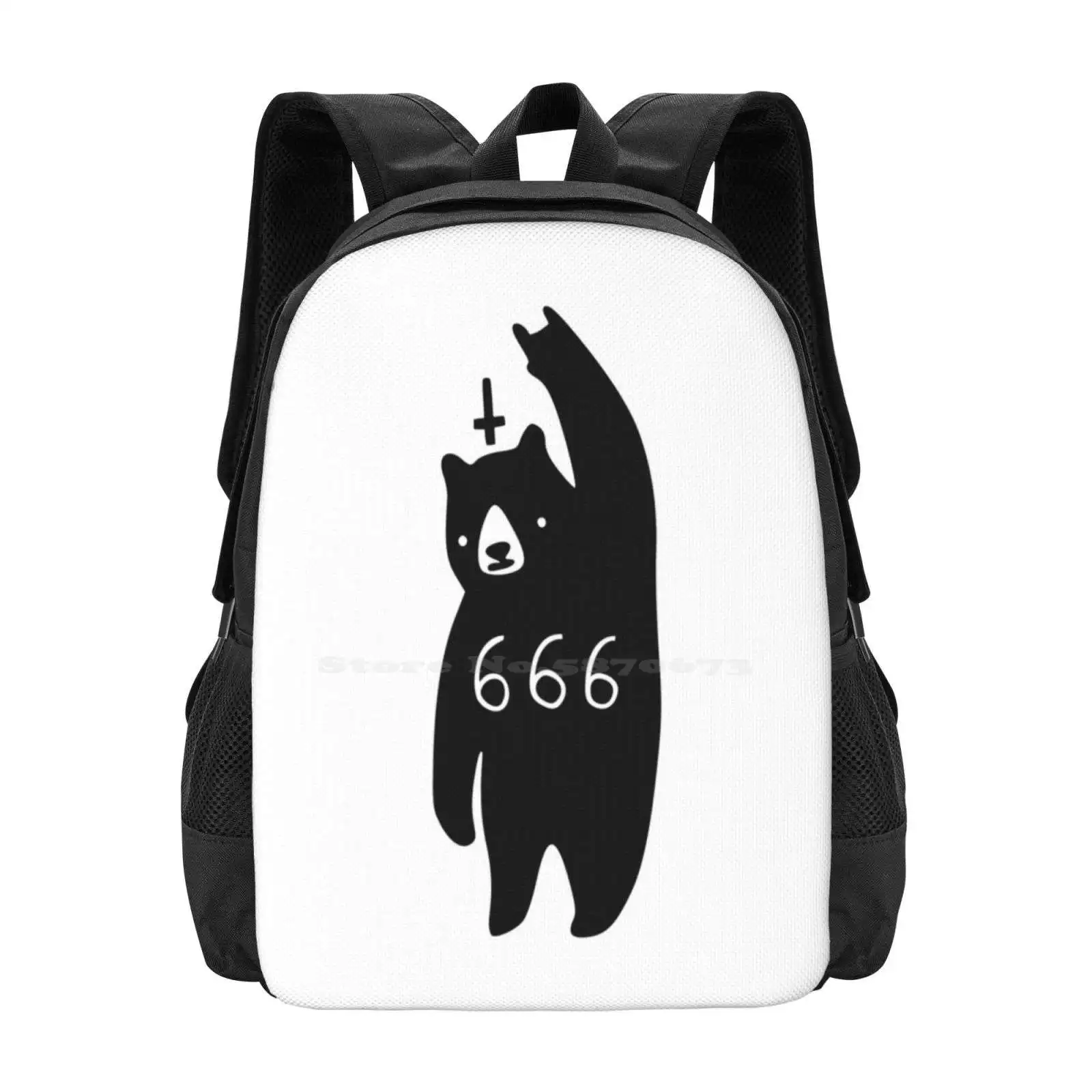 

Black Bear Metal Hot Sale Backpack Fashion Bags Black Bear Blackest Bear 666 Satan Funny Devil Horns Metal And Roll On Out