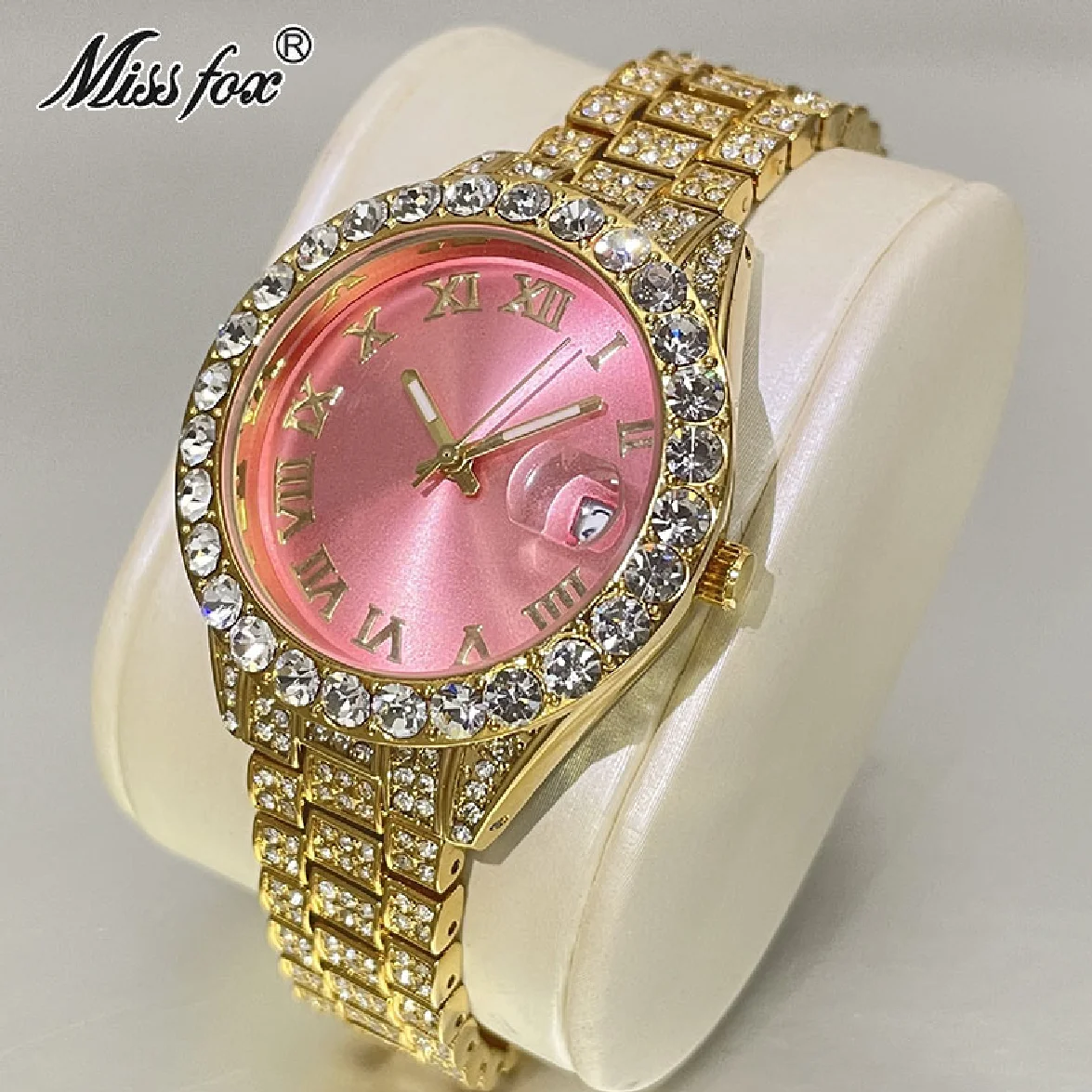 

Fashion Brand New Pink Watches Women Luxury Iced Out Wristwatch 18K Gold Moissanite Steel AAA Jewelry Clock Ladies Gift Relojes