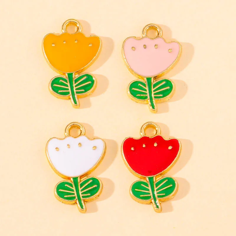 

20Pcs 12x19mm Red Rose Flower Enamel Charms Handmade Making Accessories Earrings Pendant Bracelet Jewelry for Women Friend Gifts