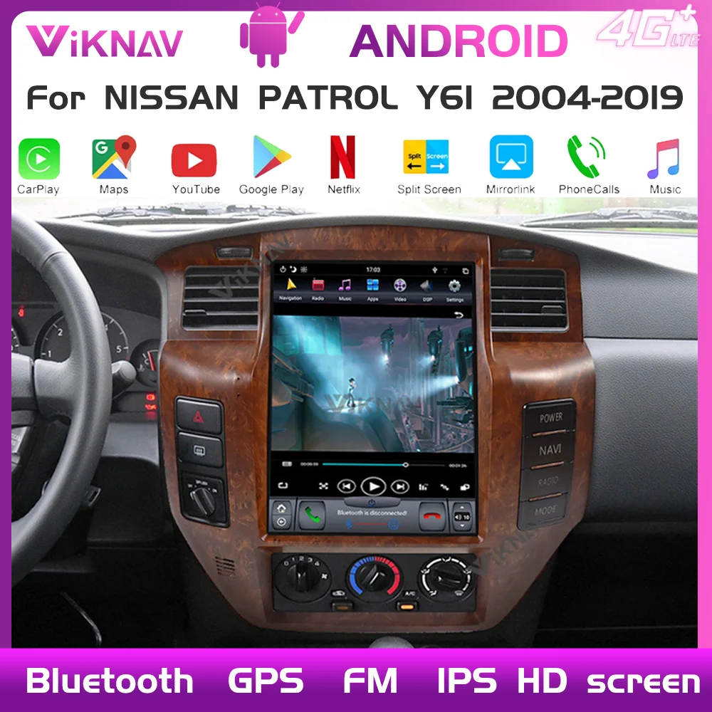 

Автомобильная магнитола на Android, 12,1 дюйма, DVD, мультимедийный плеер с вертикальным сенсорным экраном для NISSAN патруль Y61 2004-2019, стерео