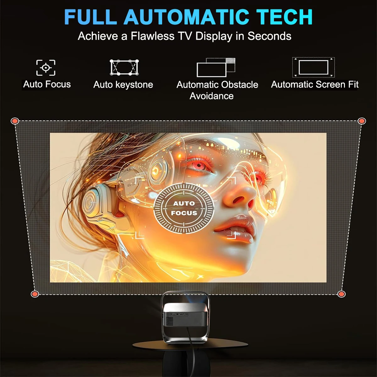 Фото Проектор DITONG HD с поддержкой разрешения 1080P, поддержкой 4K, WIFI6, BT5.4, Android, мини-портативный проектор, LED-проектор для домашнего кинотеатра с функцией видеогимбала. №4