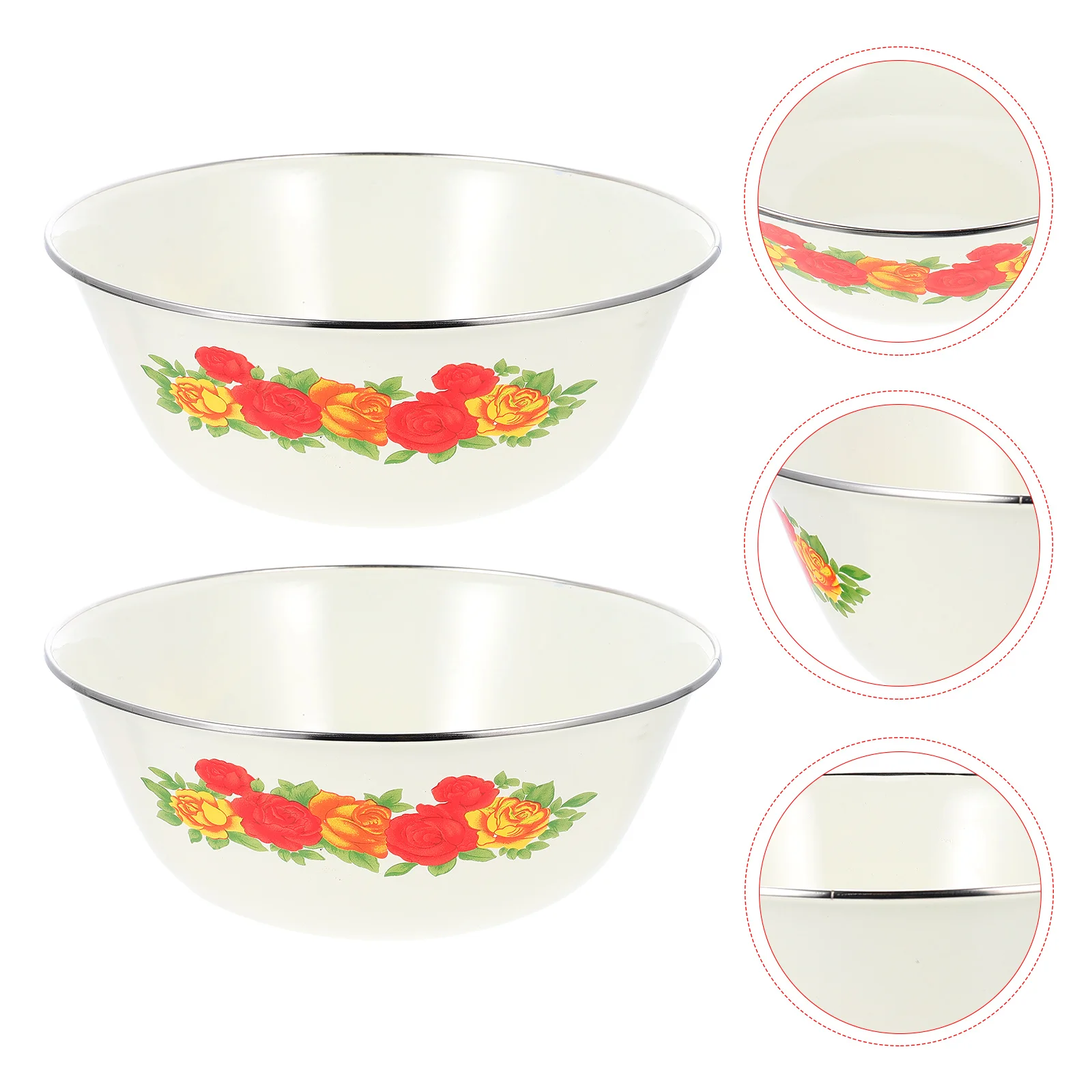 

2 Pcs Mixing Bowls Lids Enamelware Go Containers Steel Soup Vegetable Wash Vintage Basin