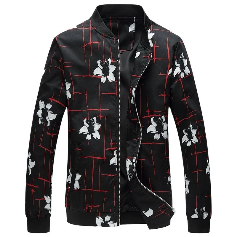 

2022 Spring and Autumn New Pilot Jacket Men's Fashion Floral Slim Casual Jacket Long Sleeve Men's Large Size Print Jacket M-6XL