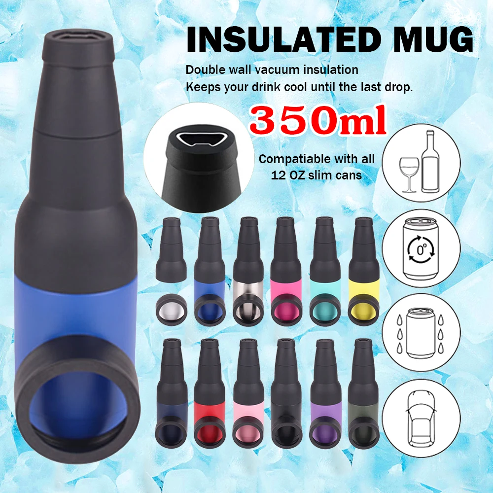 3 in 1 Beer Can Holder 350ml Bottle Can Cooler Stainless Steel Insulated Double Walled with Cola Opener Beer Cooler Thermos 12oz