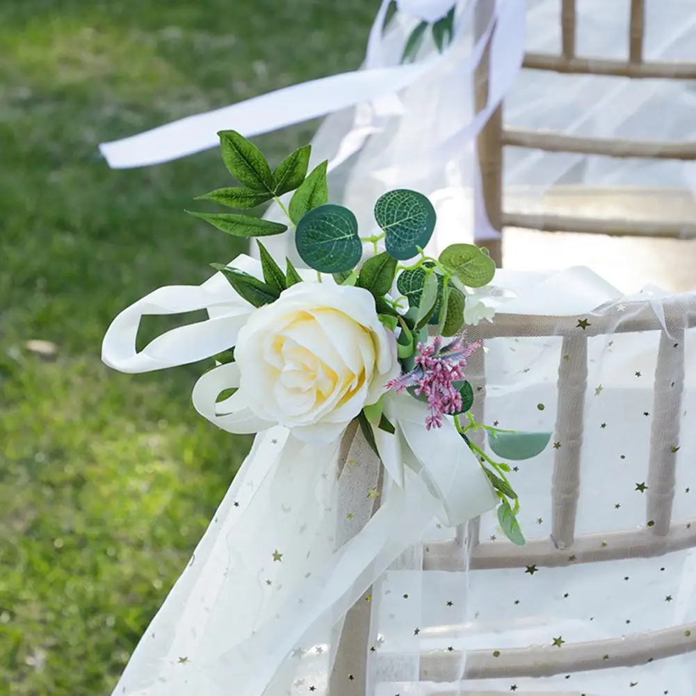 

Chair Back Flower Artificial Flowers Bouquet for Wedding Aisle Artificial Flowers for Wedding Ceremony Reception Bridal White