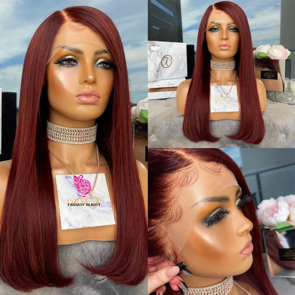 

18-26inch Lace Front Wig Wine Red Color Synthetic Hair Wig Silky Straight 99j Burgunday Cosplay Wigs Daily Headband Wig