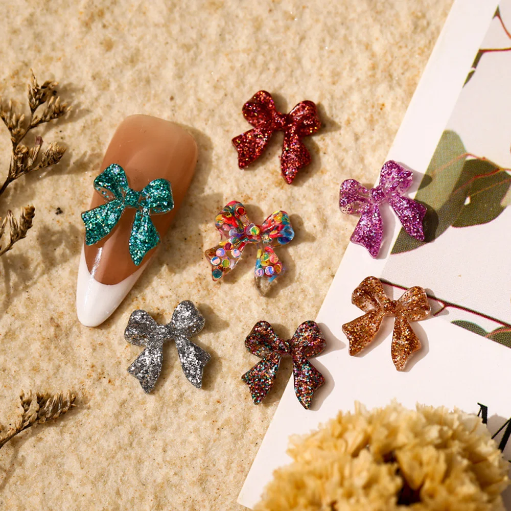 

3D Kawaii Paillette Bowknot Nail Art Sequins Charm 20pcs Frosted/Aurora/Symphony Bow Crystal Nail Decoration DIY Butterfly Parts