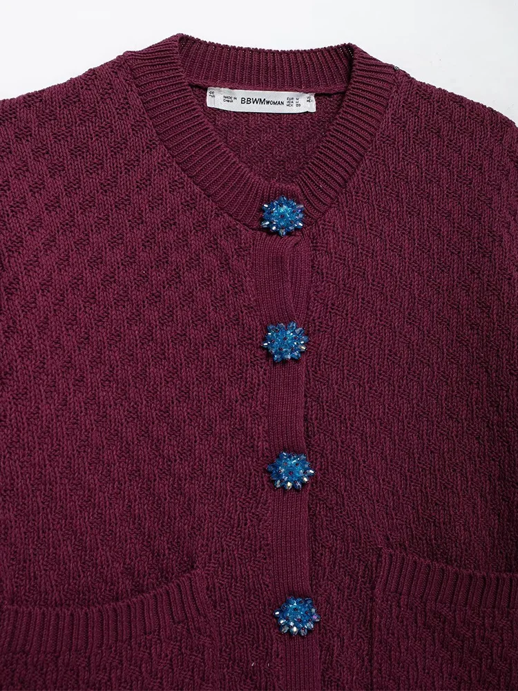 TRAFZA однотонный эластичный вязаный топ синий ювелирный декор на пуговицах