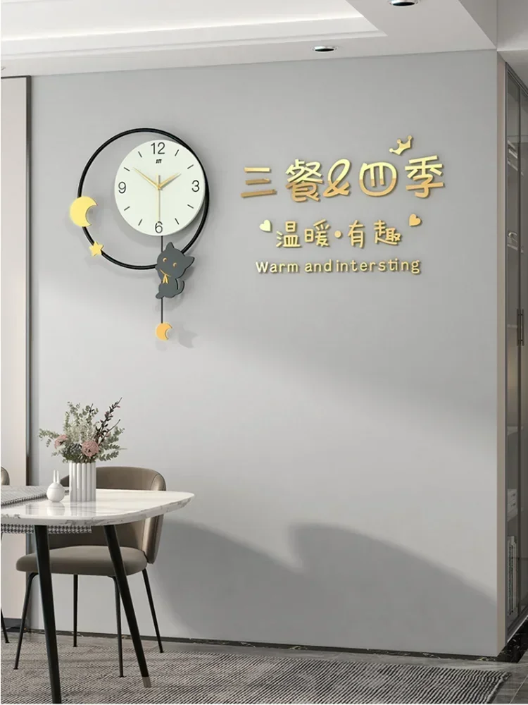 Скандинавские круглые настенные часы с качающимся котом современный дизайн