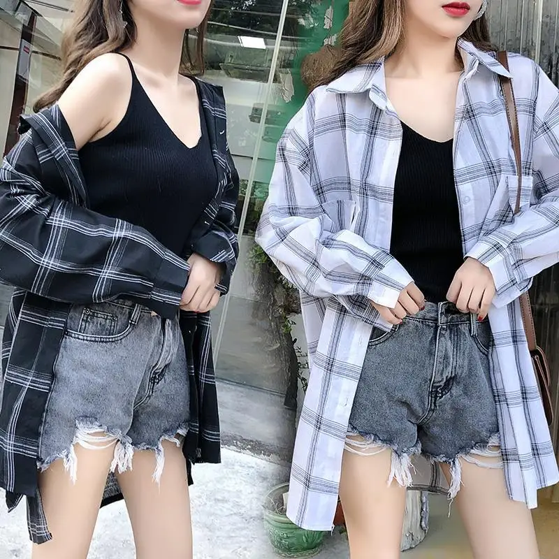 Plaid Loose Versatile Shirt Tops Spring Summer New Ladies Long Sleeve Simplicity Blouses Casual Fashion Women Clothing