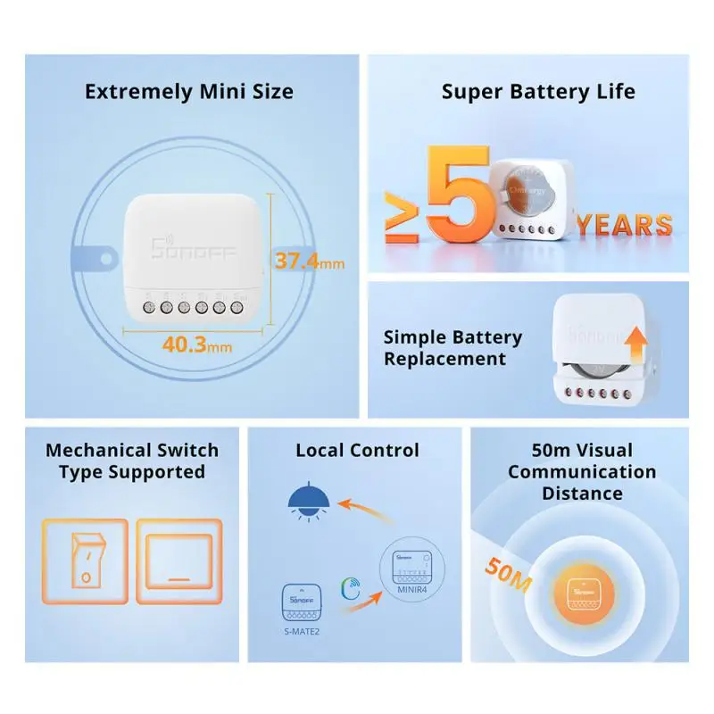 Механический переключатель SONOFF S-MATE2 Extreme Switch Mate с батареей