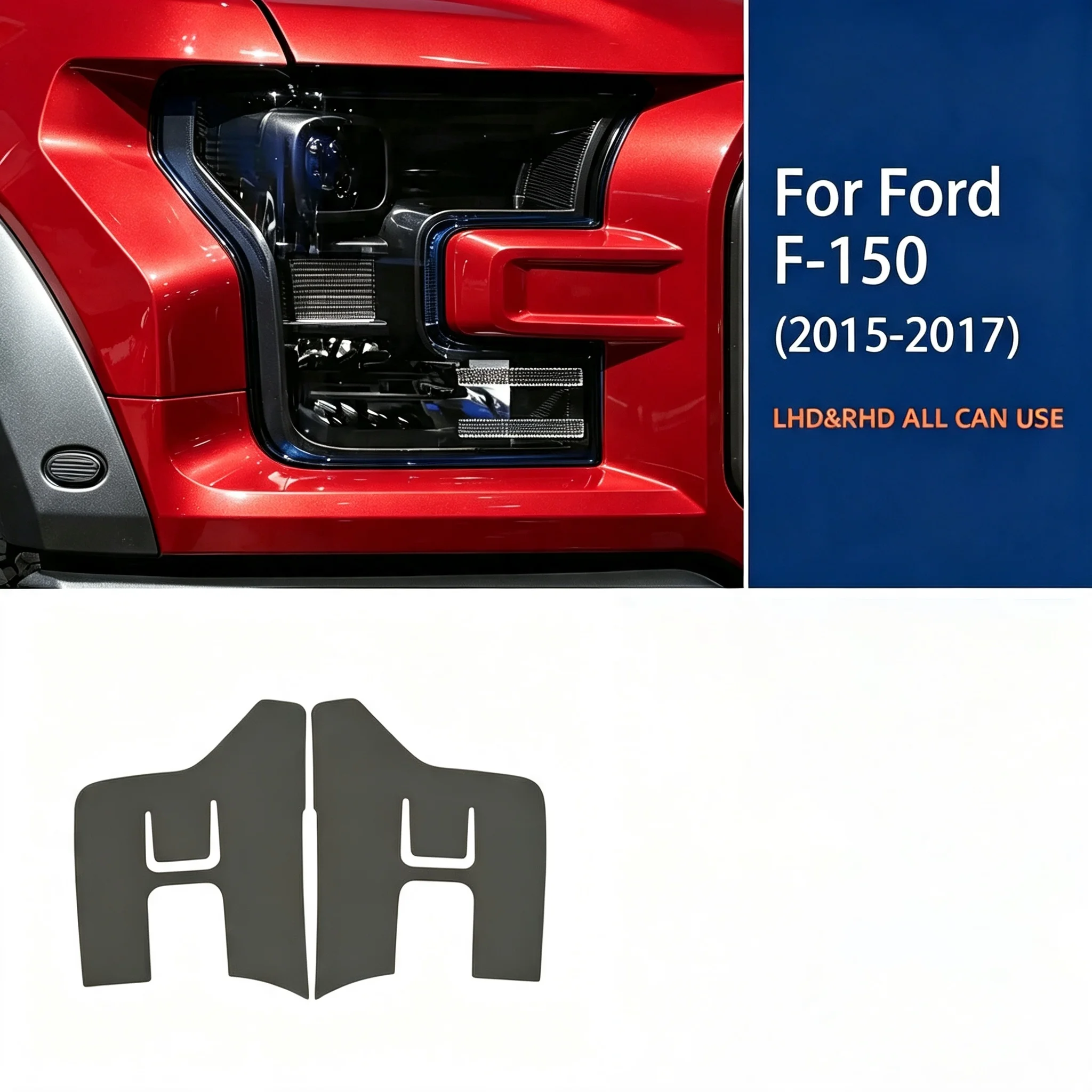 Фото Для Ford Mustang F-150 F150 2015-2017: Защитная пленка для фар из ТПУ, прозрачная, черная, против царапин. №2