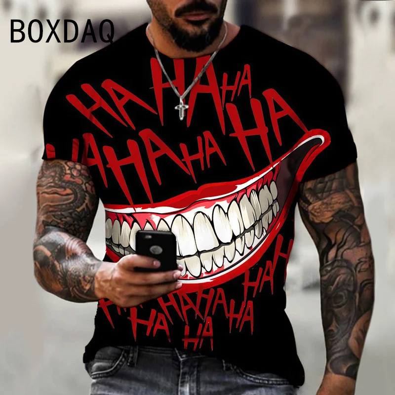

Big Size Hip Hop Personality Street Tops Men Cool Gothic Style Tee 3D Funny Devil Smiley Face Print Tops Summer Short Sleeve Tee