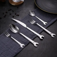 6pcset creative wrench shape tea fork 304 stainless steel dinner spoon coffee cutlery set tableware family camping kitchen