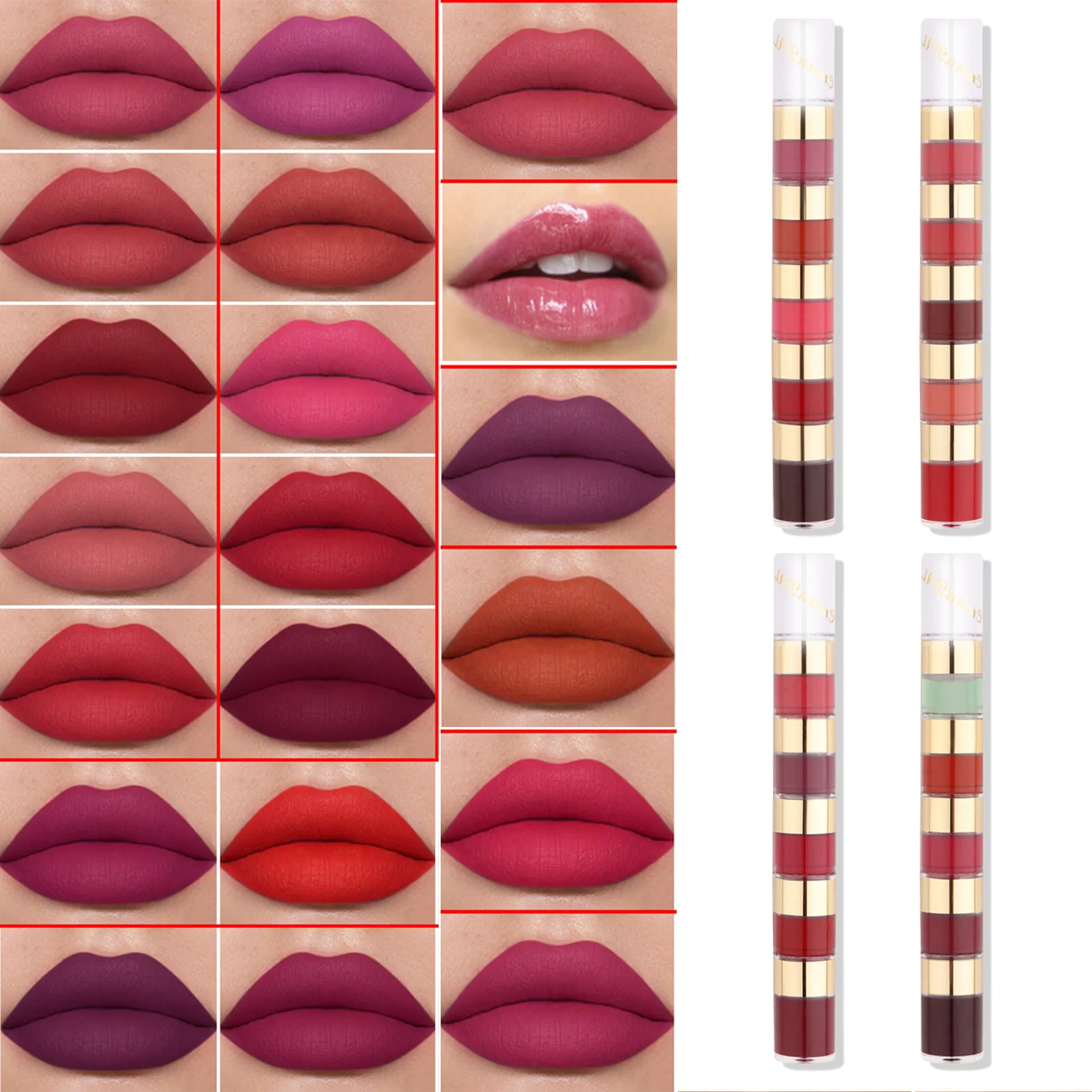 

20 Colors Liquid Lipstick Set Matte Nonstick Cup Bamboo Lip Gloss Box Waterproof and Long-Lasting Makeup Lipstick Kit