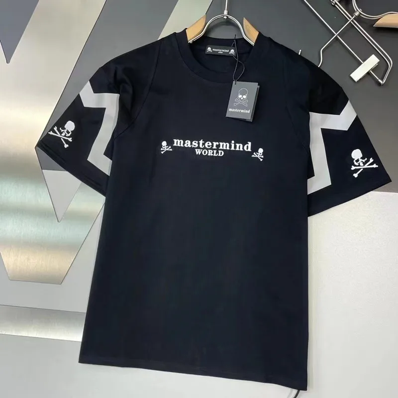 

2022 год, летняя свободная футболка MASTERMIND с вышивкой в виде черепа, букв, алмазов, чистый хлопок, круглый вырез, Повседневная футболка с коротк...