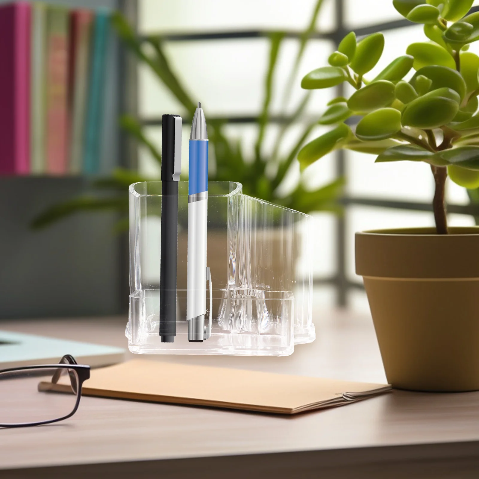 

Clear Pen Holder Office Table Desk Organizer Vertical Acrylic Makeup Storage Box Brush