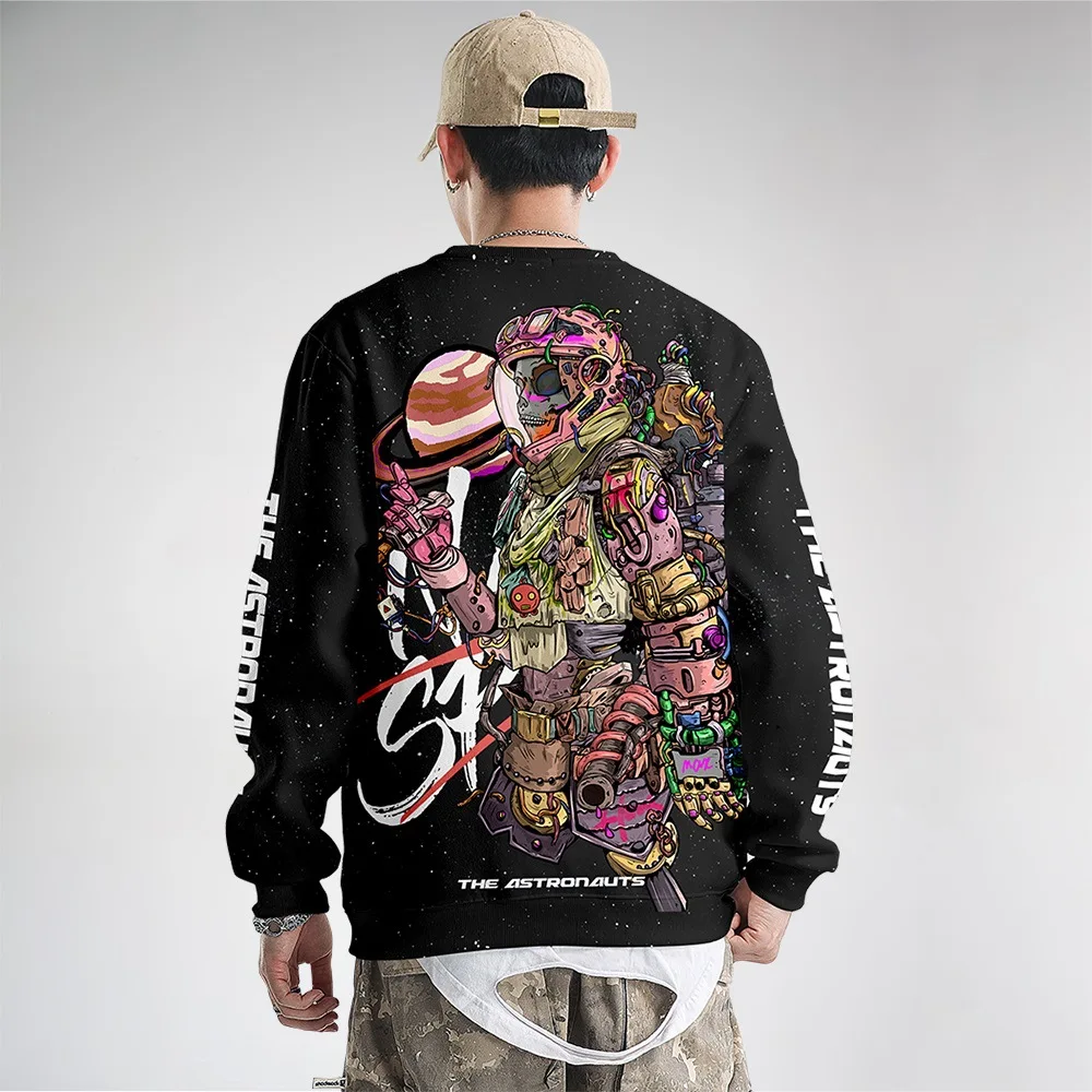

2022 New Men's Capless Spring Sweater Black Casual Long-Sleeved Large Size Astronaut Pattern Round Neck Sweater
