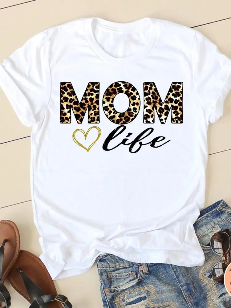 

T-shirts Clothing Short Sleeve Clothes Fashion Summer Casual Leopard Love Mom Mama Ladies Print Women T Female Graphic Tee
