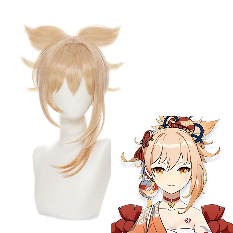 

Anime Game Genshin Impact Yoimiya Cosplay Wig Blond Orange Ponytail Fake Hair Halloween Party Role Play Wigs Cosplay Wig Show