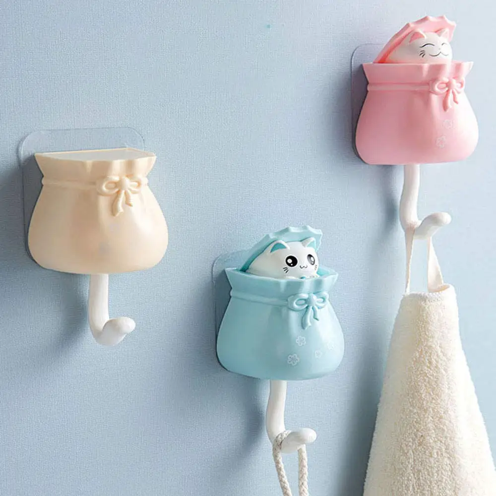 

Coat Hooks Cute Cat Shape Punch Free Adhesive Hooks Wall Hooks Home Storage Utility Wall Decorations Hanger Holder for Hat Towel