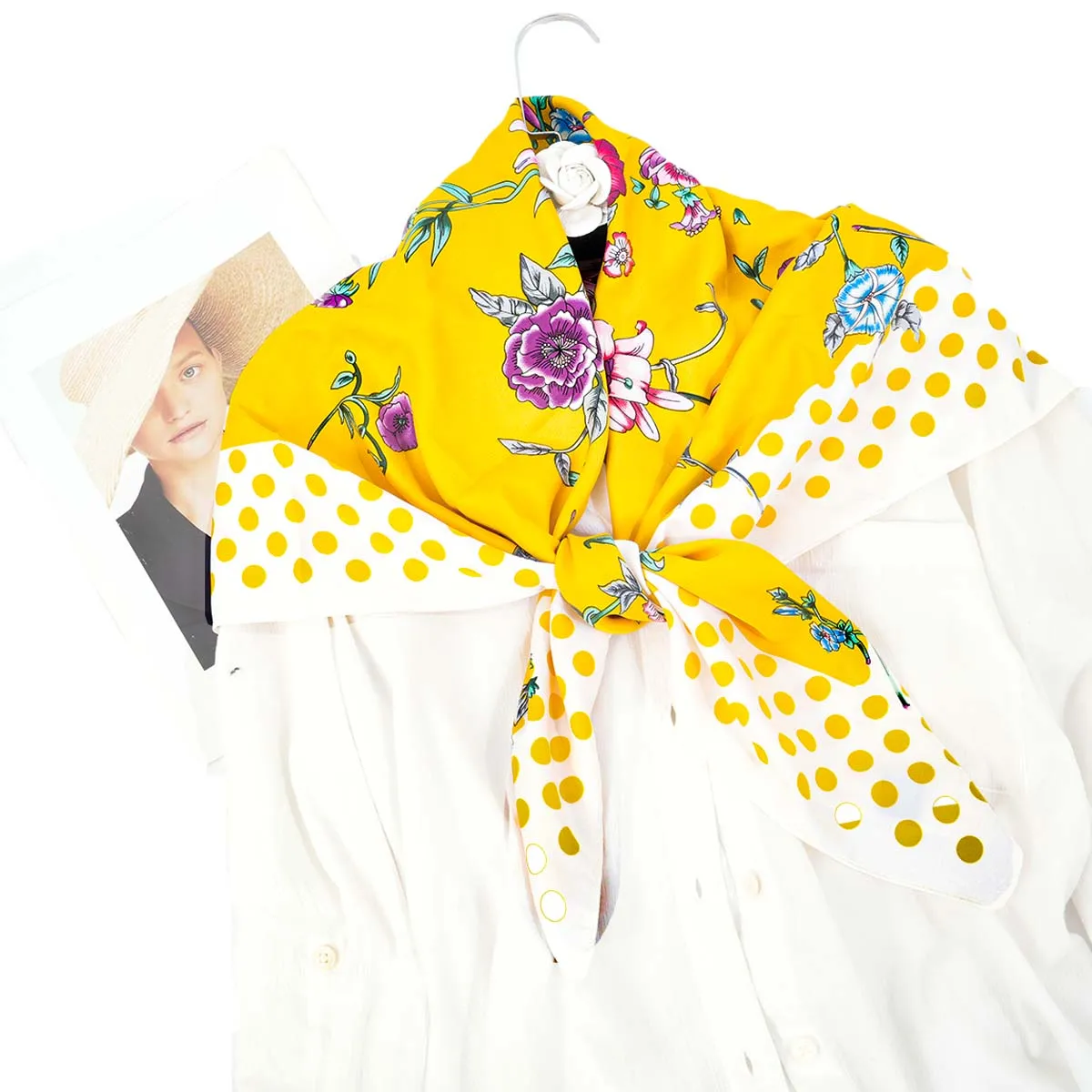 Женский большой шелковый шарф с атласным принтом для повседневной моды