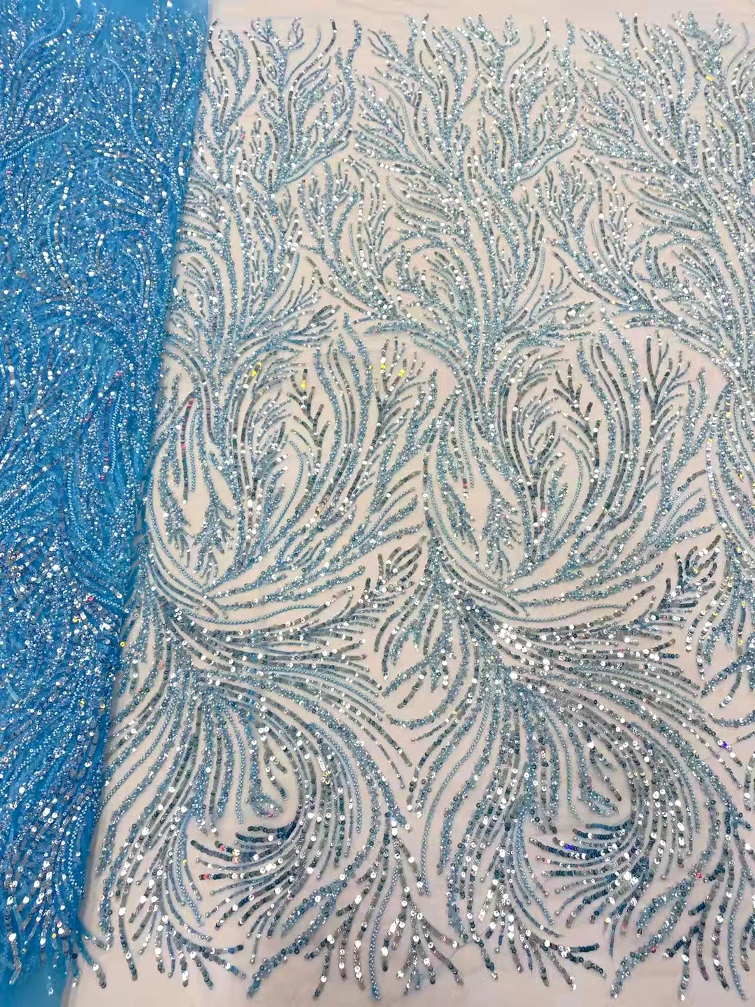 

2022 African Gorgeous Guipure Cord Beaded Sequins Embroidery Lace Tulle Fabric Polyester Textiles for Sewing Nigeria Party Dress