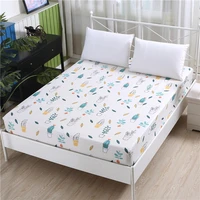 lagmta 1pc 100 polyester fitted sheet plant printing mattress cover sheet four corners with elastic band bed sheet