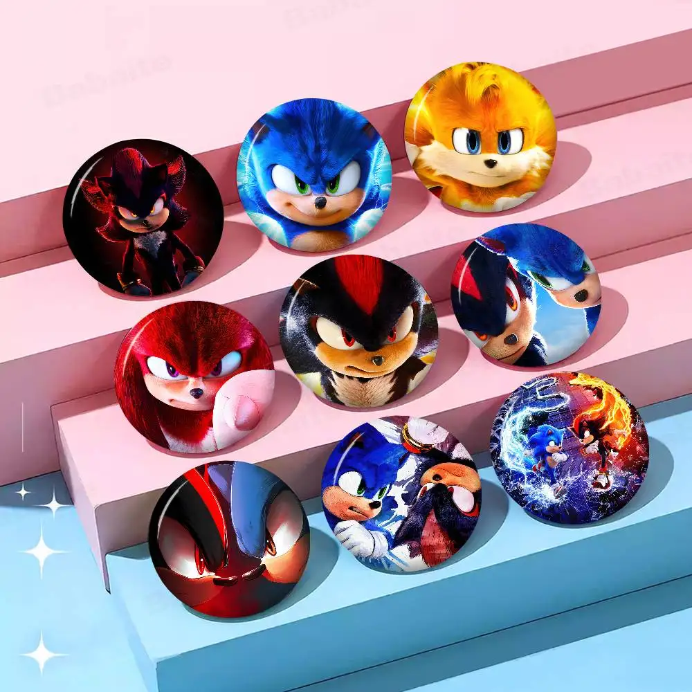 Фото Мультяшные игровые значки S-SoNiC-C R-RuMbLe-E: круглые кнопочные значки с надписями, креативные броши, украшения для рюкзаков и одежды, модные ювелирные изделия, подарки №2