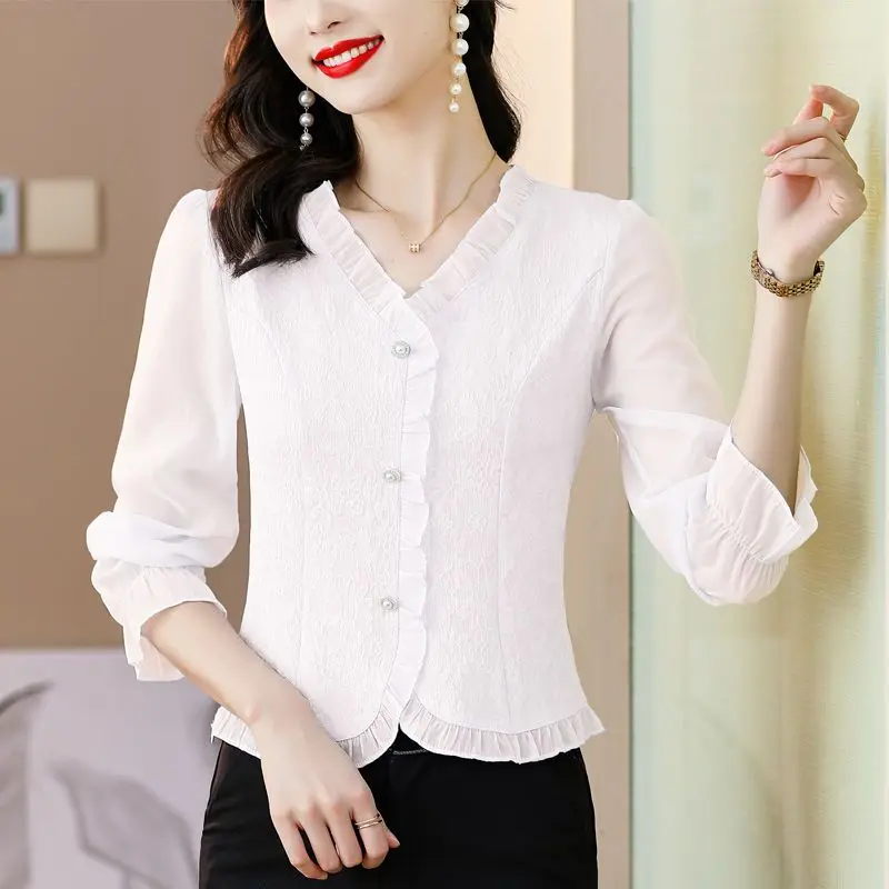 Женская Повседневная рубашка с длинным рукавом и V-образным вырезом
