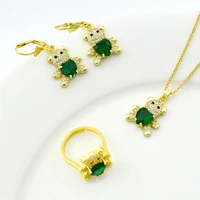 ladies new love bear set gold stainless steel necklace adjustable ring earrings ladies jewelry set