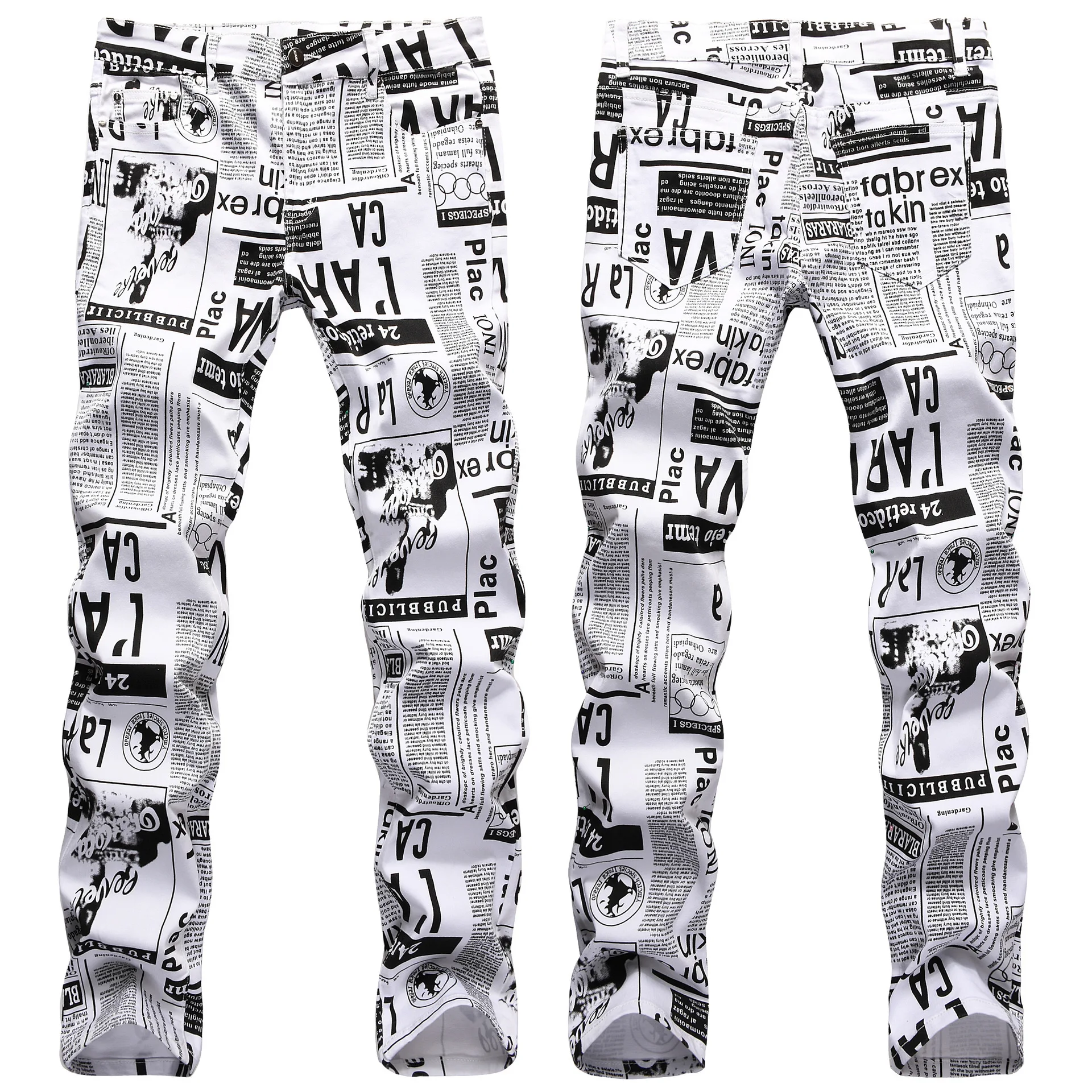 

Men’s High Quality Street Fashion Prints Jeans,Slim-fit Stretch Denim Pants,Newspaper Painting Party Jeans,Cool Casual Jeans;