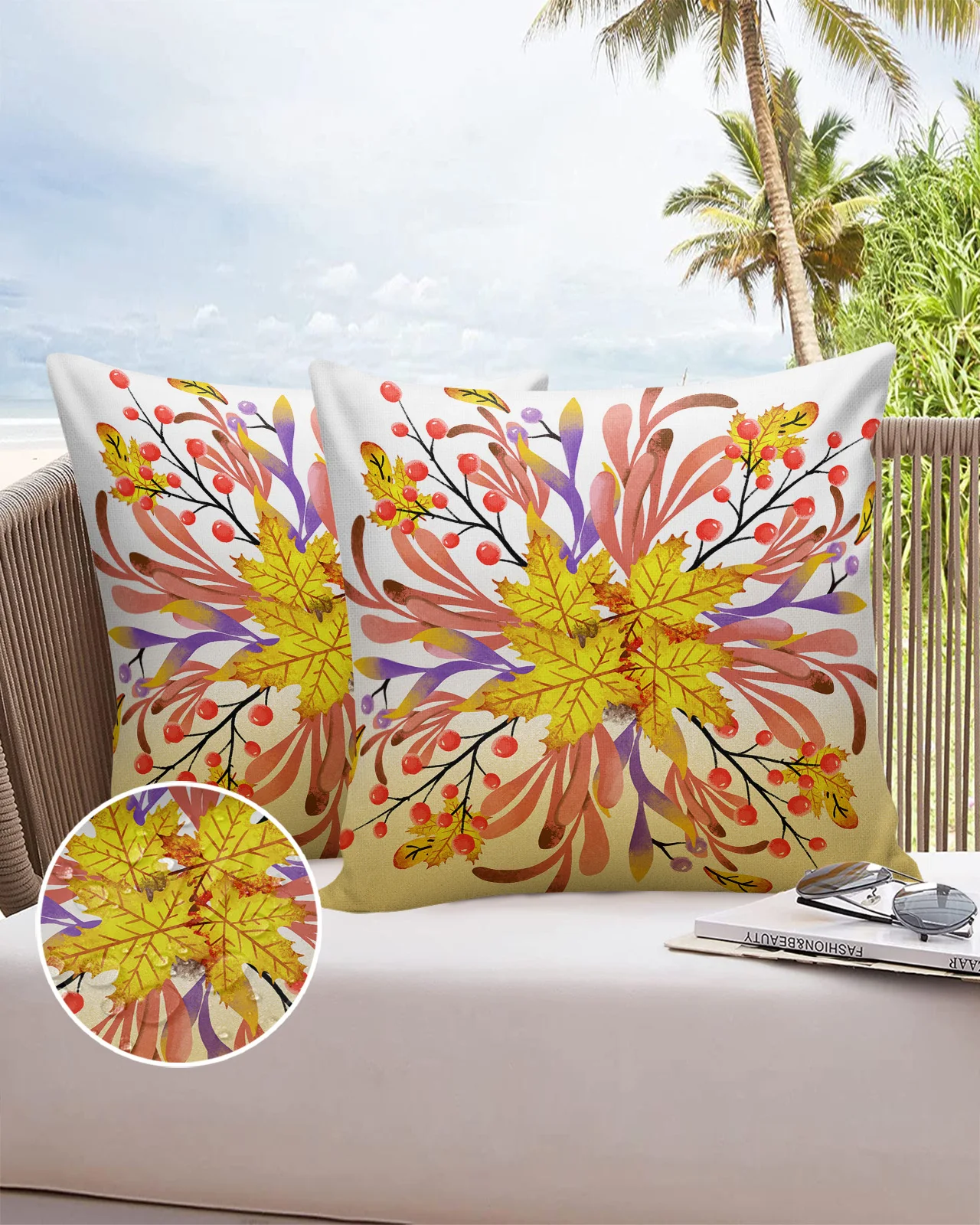 

Осенняя Золотая наволочка для дивана с изображением опавших листьев, двусторонняя наволочка с принтом, 30X50 см, водонепроницаемая квадратна...