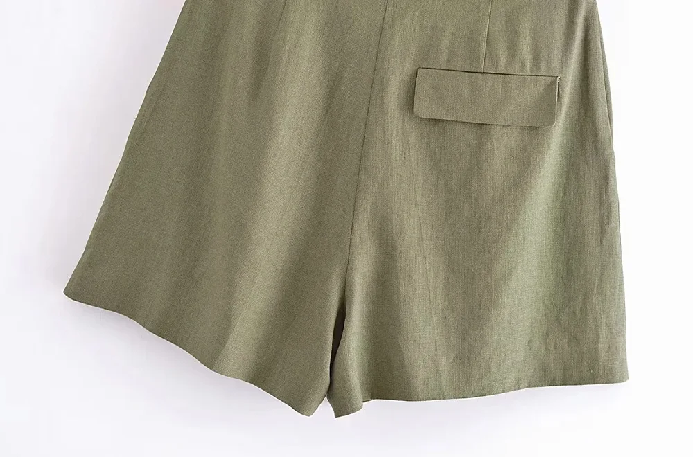 TRAF Women Fashion Side Pockets Front Darts Linen Shorts Vintage High Waist Zipper Fly Female Casual Clothes Short Pants Mujer