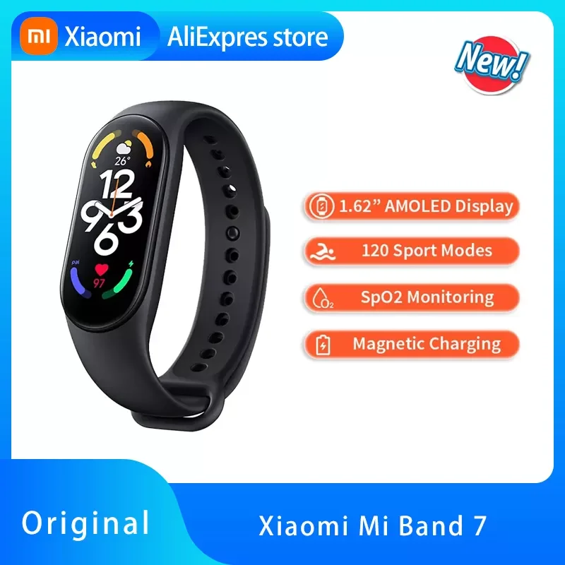 

NEW2023 Mi Band 7 Smart Bracelet 6 Color 1.62″ Blood Oxygen Fitness Traker Heart Rate Bluetooth Waterproof MI 7 Smartband