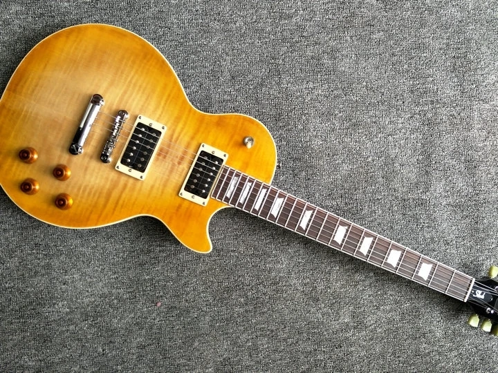 

In stock LP Standard Electric Guitar Mahogany Body Flamed Maple Top Rosewood Fingerboard Block Inlay light yellow Gloss Finish