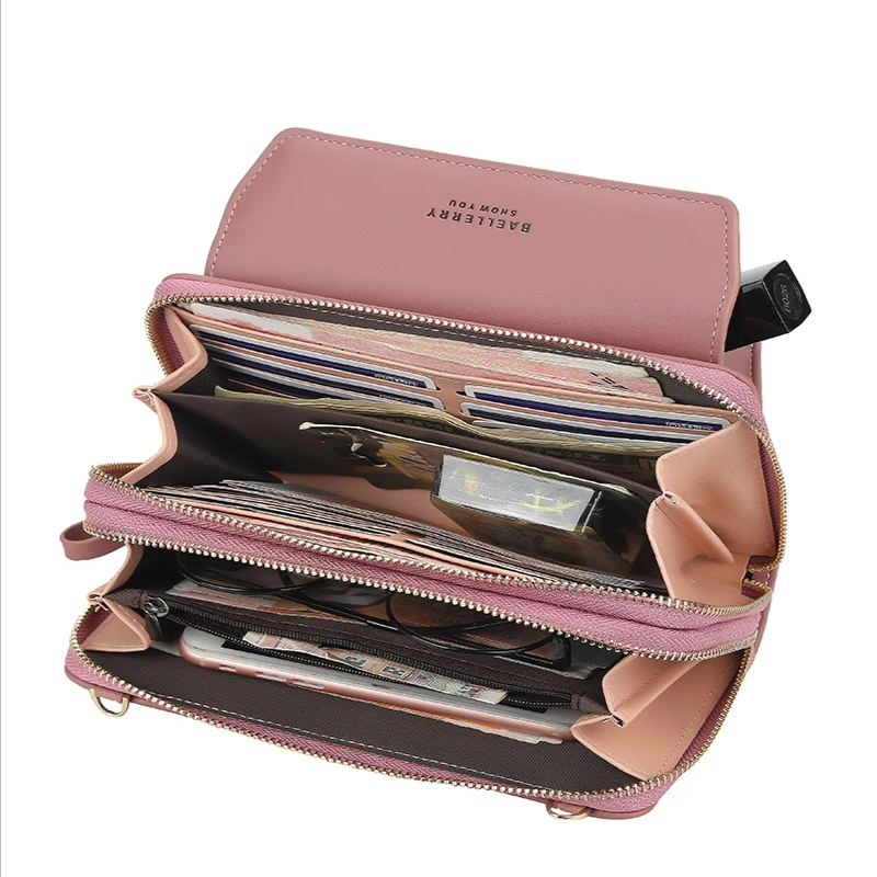 Fashion Long Ladies Wallet Double Credit Card Holder Zipper Coin Purse Mobile Phone Bag Women's money Bag Messenger Shoulder Bag
