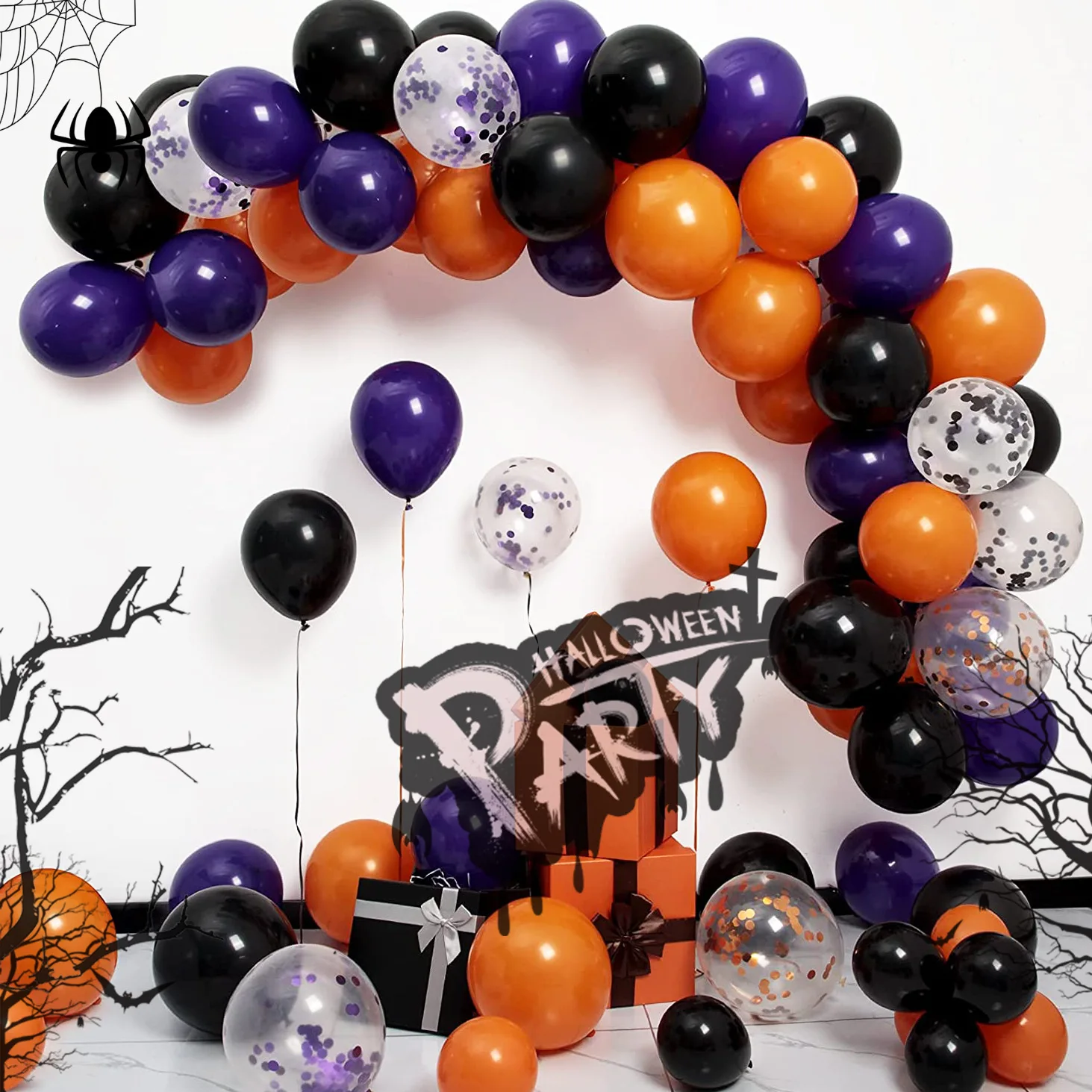 

115pcs New Happy Halloween Balloons Chain Arch Set Latex Balloons Ghost Festival Party Skeleton Balloon Halloween Bar Decoration