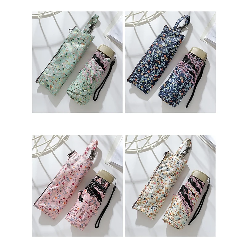 

Minimalist Floral Embroidery Is Small And Portable Five-Fold Sun Protection UV Protection Pocket Sun Umbrellas
