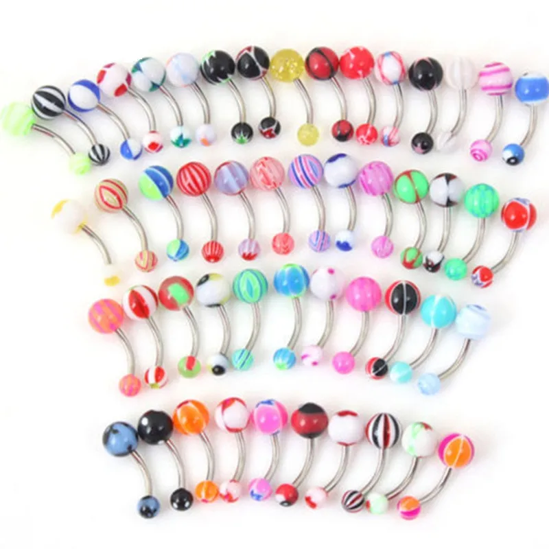 50 шт., набор колец для пупка, из нержавеющей стали