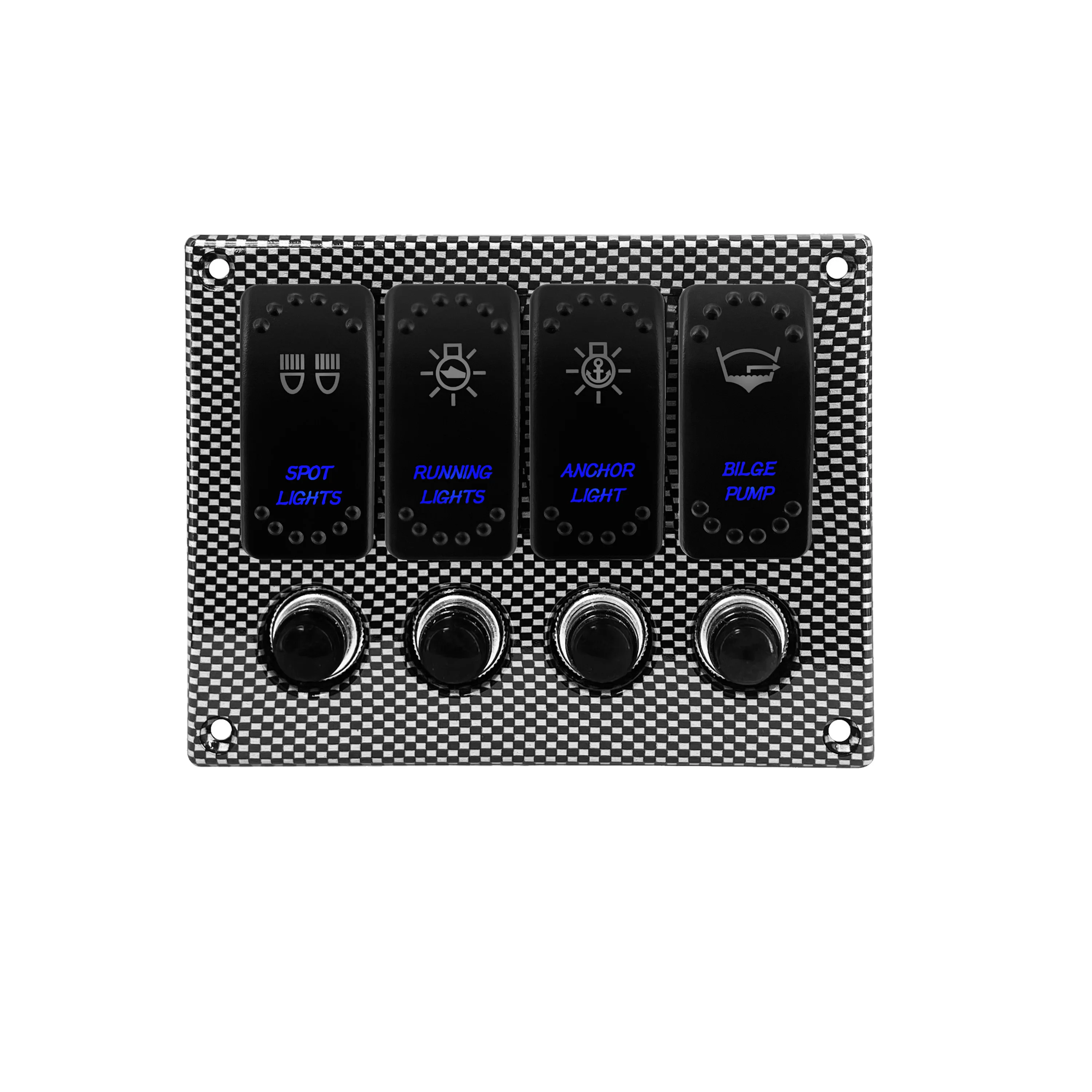 

12 В, 4-клавишный кулисный переключатель для морской лодки, панель HORN RUNNING LIGHTS ANCHOR LIGHT BILGE PUMP Зеленый и синий светодиодный автомобильный переключатель Водонепроницаемый