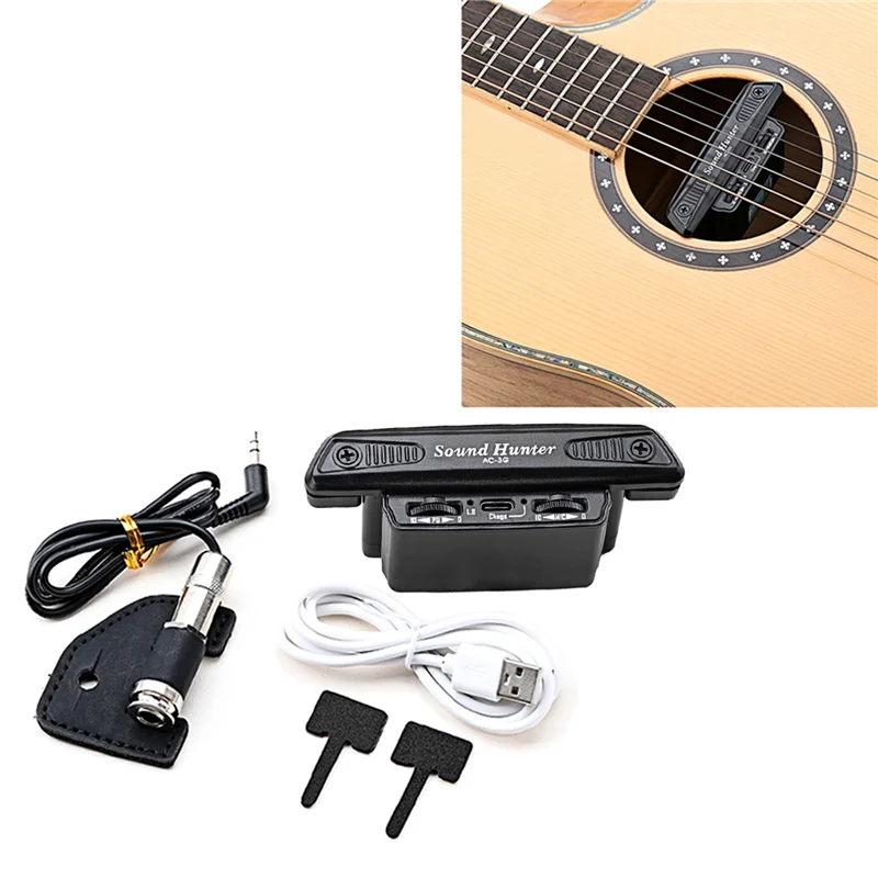 

Active Sound Hole Guitar Pickup with Mic Humbucker Acoustic Folk Guitar Volume Control Built-in Battery Pickup