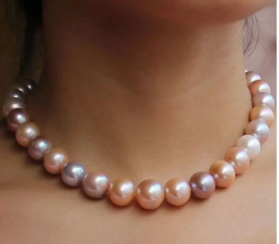 

18inch AAA luster 9-10mm real natural Tahitian Pink Purple pearl necklace fine jewelryJewelry Making