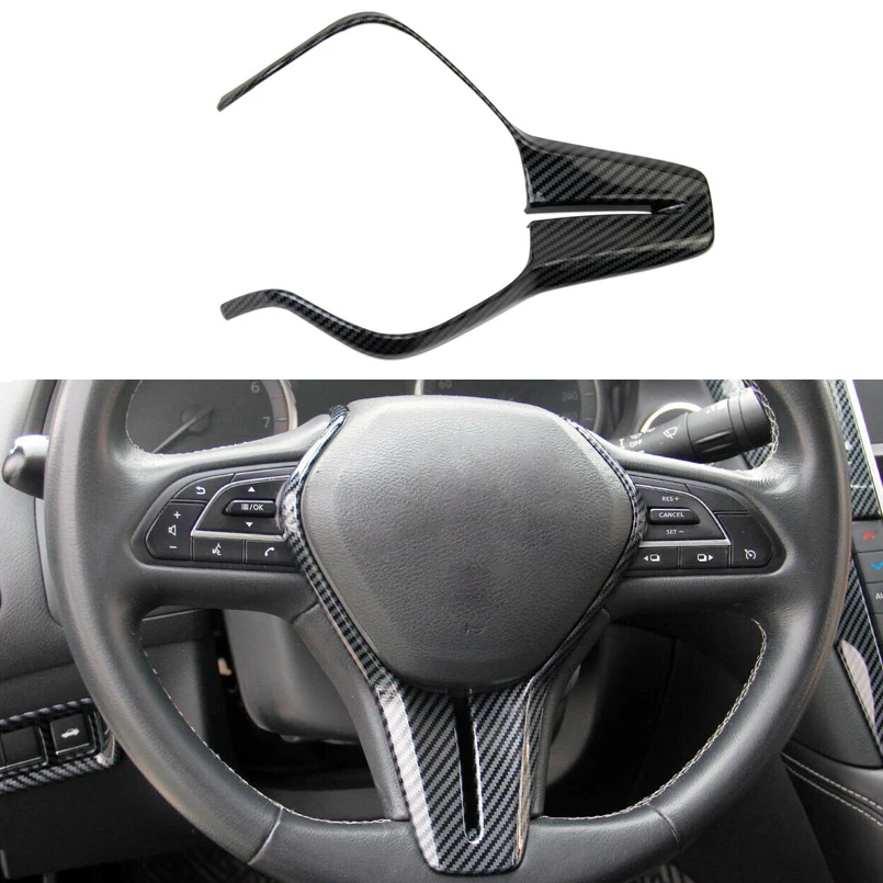 

Interior Center Steering Wheel Trim Cover Decor ABS Fit for Infiniti Q50 Q60 QX50 2018 2019 2020-2022 Black Carbon Fiber Style