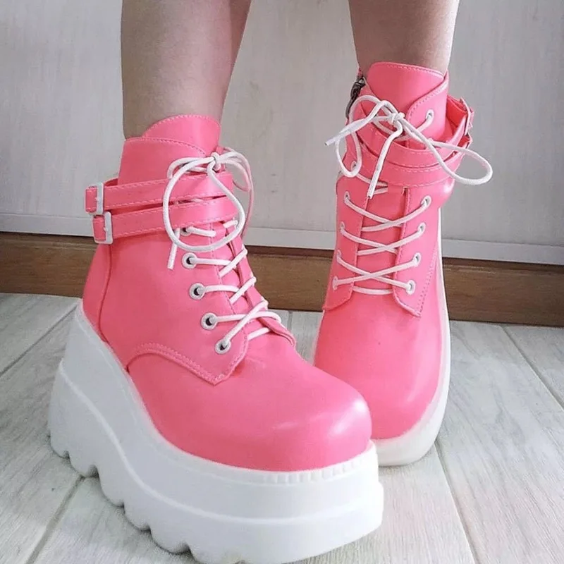 

Ботинки женские на платформе, обувь для увеличения роста, модные блестящие полусапожки для ходьбы, на танкетке, размер 43, на весну