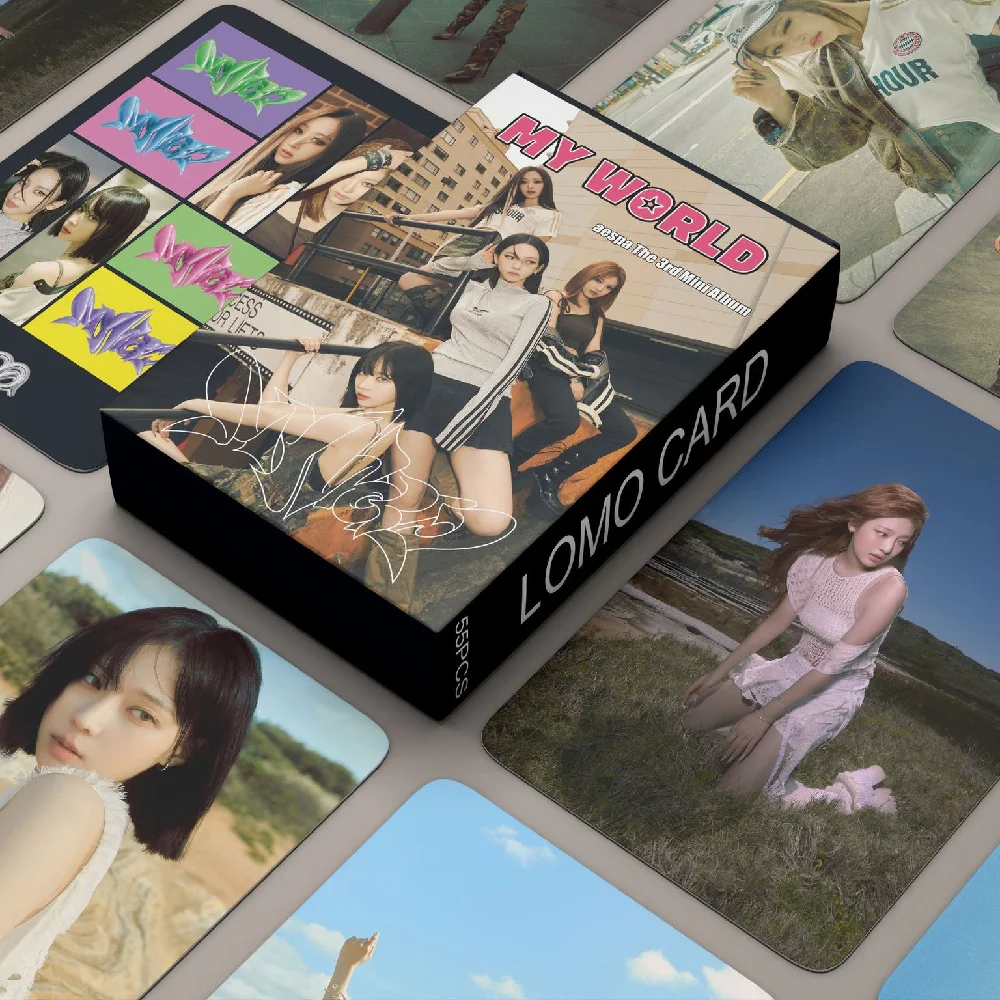

55Pcs/Set Kpop Aespa Photocards MY WORLD New Album Lomo Cards Aespa KARINA WINTER NINGNING Photo Cards for Fans Collection