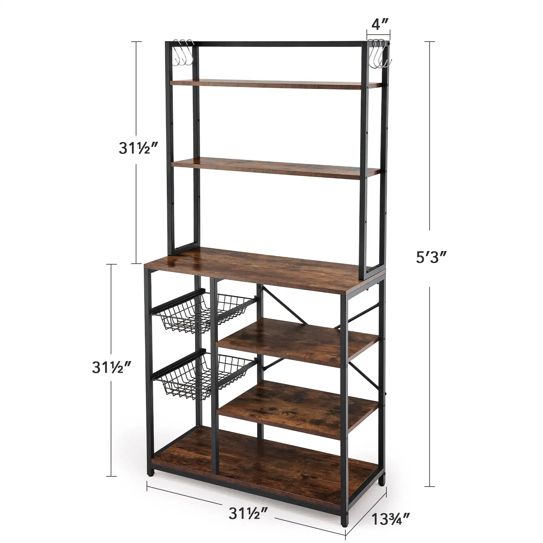 

Bestco 6 Tier Shelf with Adjustable Racks Baskets Kitchen Bathroom Corner Storage Shelf