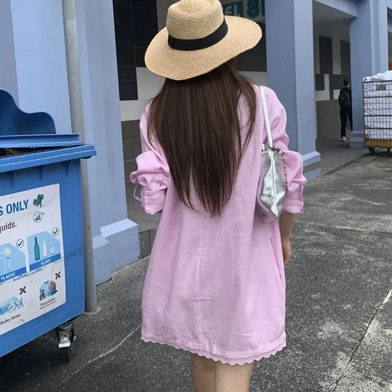 Lucyever женские белые длинные рубашки осенняя новинка Повседневная Свободная