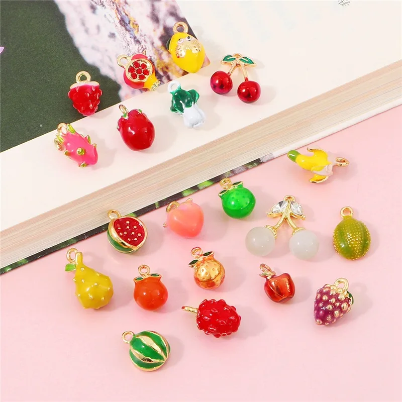 

2pcs Metal Alloy 3D Fruit Enamel Charms Pendants for Jewelry Making Necklace Earring Dragon Fruit Lemon Peach DIY Accessories